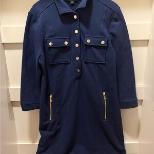 Boston Proper Navy Blue Women's Coat with Gold Accents